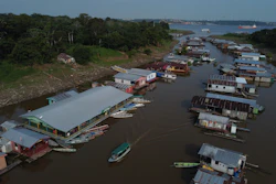 Boats are moored to a school serving as a polling station during general elections in Iranduba, Brazil, Oct. 4, 2026.
