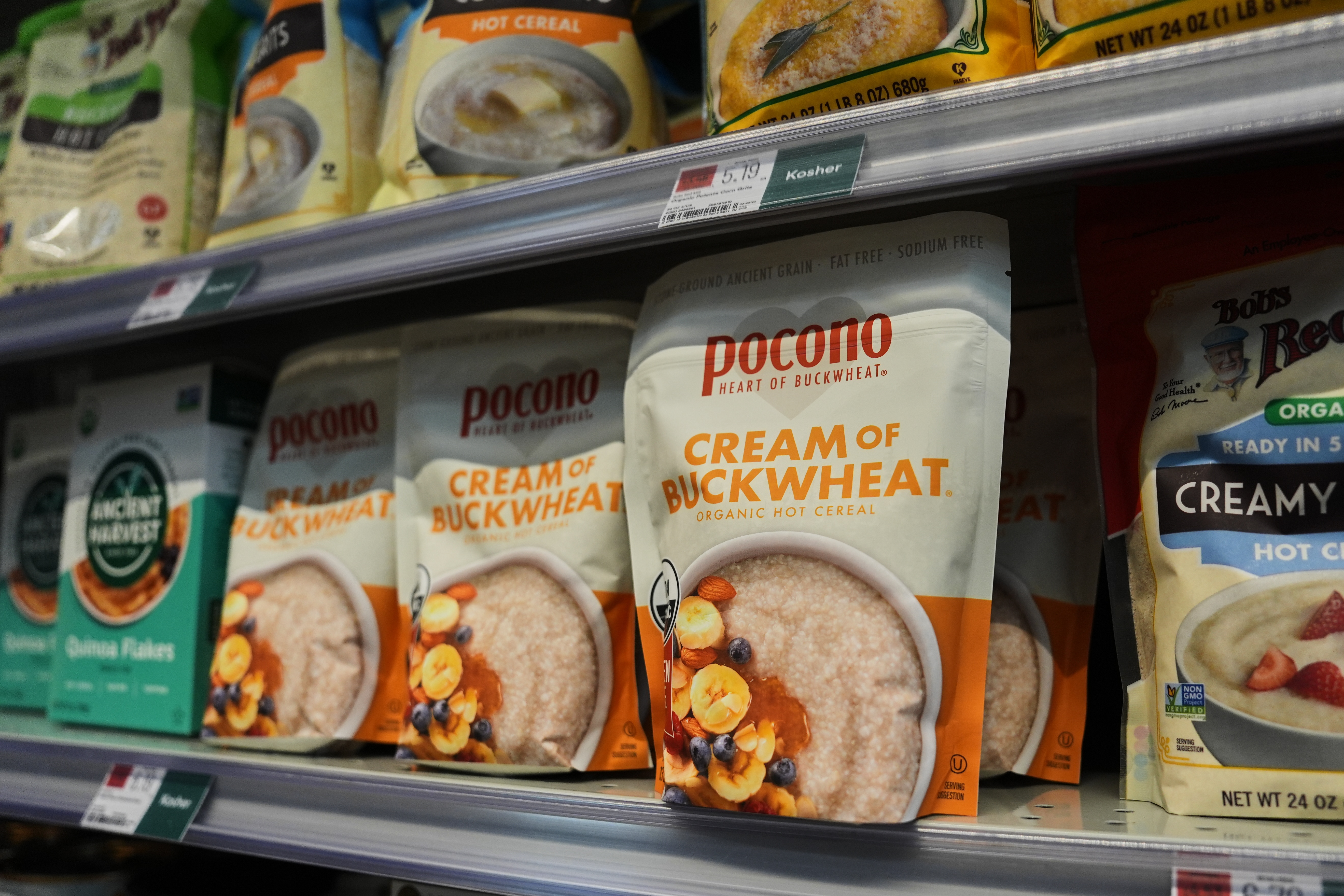 Buckwheat cereal on a shelf at a grocery store in Rochester, N.Y., Aug. 20, 2026.