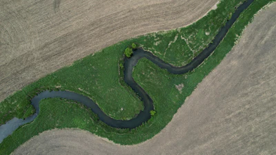 A stream cuts through a farm field near Marshalltown, Iowa, May 7, 2026.