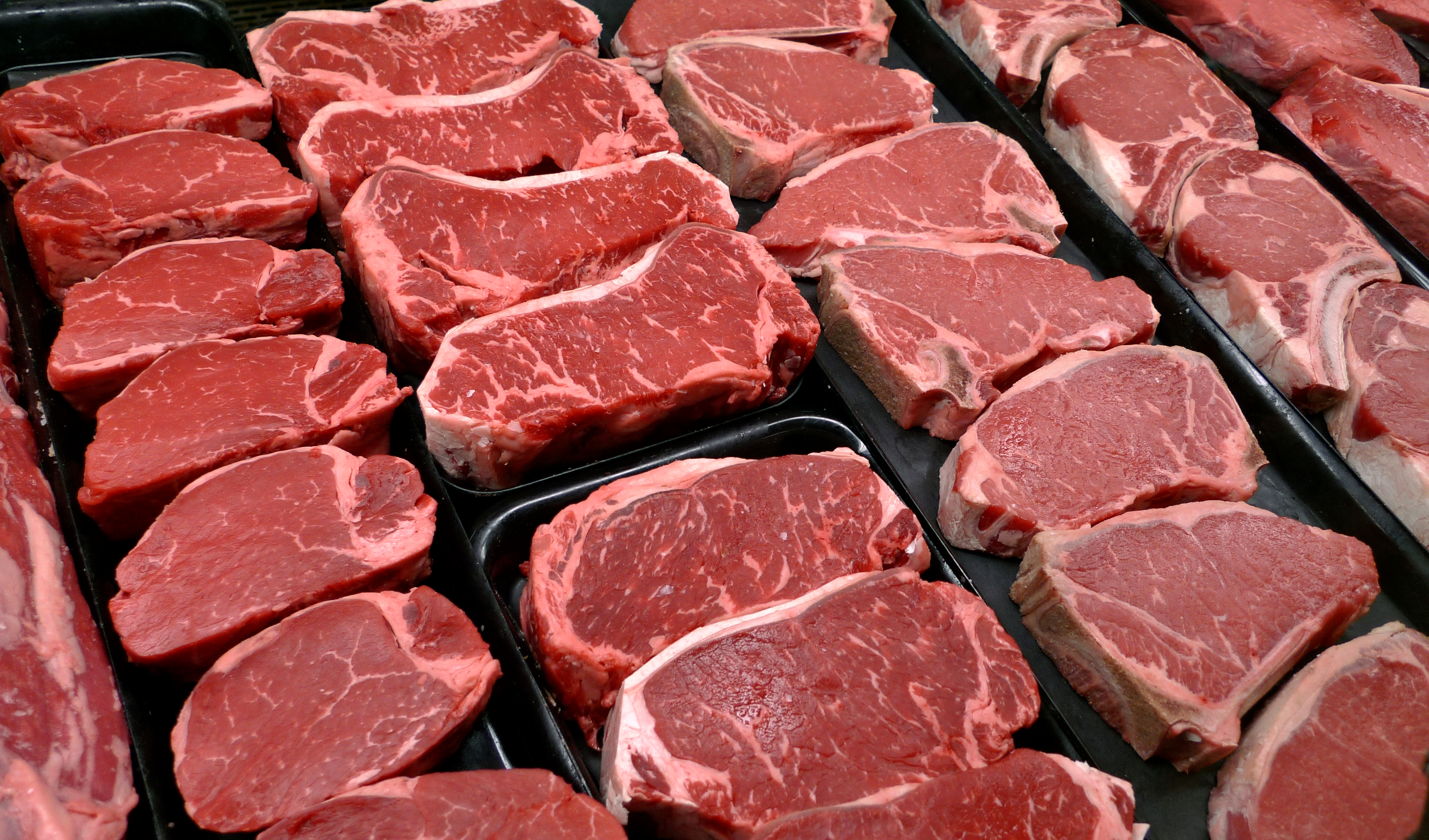 Steaks and other beef products are displayed for sale at a grocery store in McLean, Va., Jan. 18, 2010.