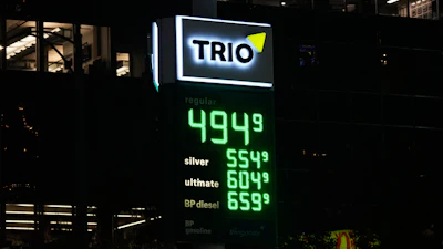Gas prices are shown at a station in Chicago, Oct. 14, 2026.