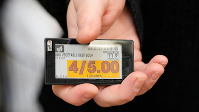 An electronic price tag at a Kroger store in Monroe, Ohio, Nov. 13, 2024.