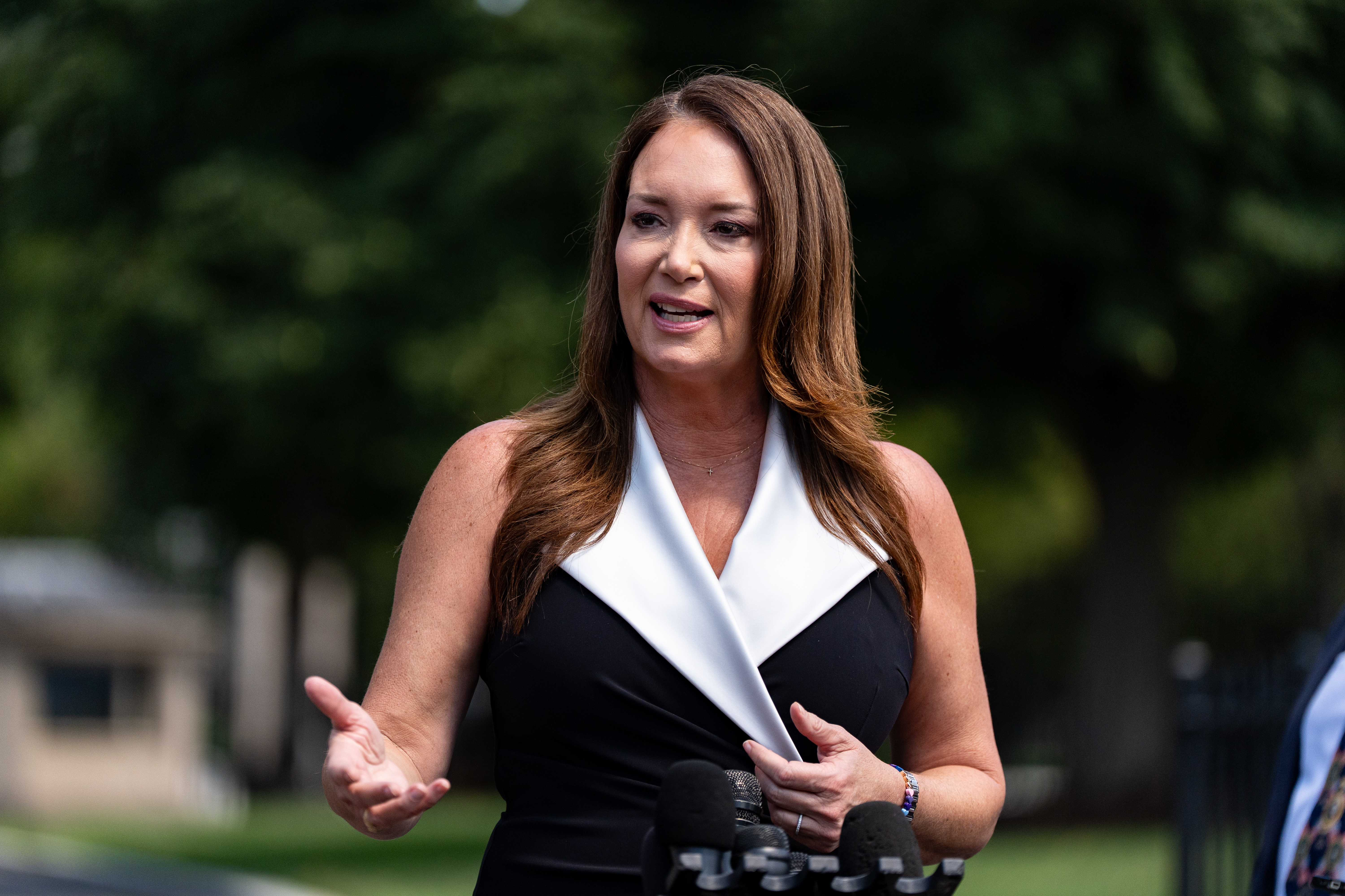 Agriculture Secretary Brooke Rollins speaks with reporters at the White House, Aug. 25, 2026.